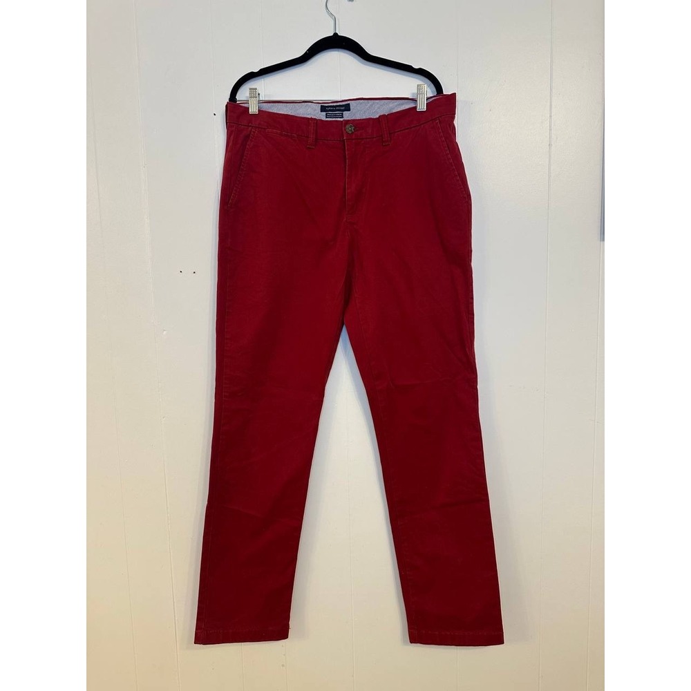 Tommy Hilfiger Men's Red Chino Pants Size 34x32 Flat Front Stretch Slim Fit